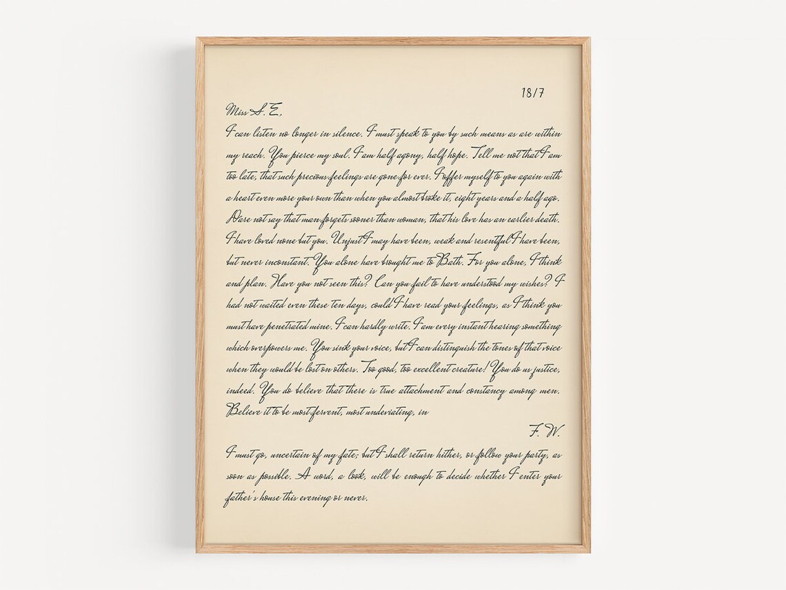 Frederick Wentworth Love Letter, Jane Austen Decor