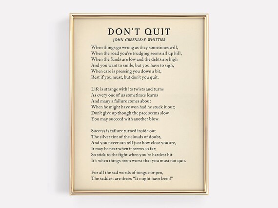Dont Quit Poem By John Greenleaf Whittier Vintage Success Poetry Wall Art Typography Decor Graduation Gift