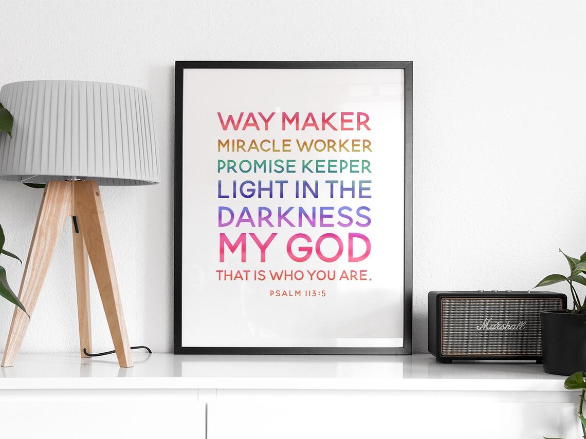 Way Maker Miracle Worker Psalm 113 5 Rainbow Christian Lyrics Poster - Image 2