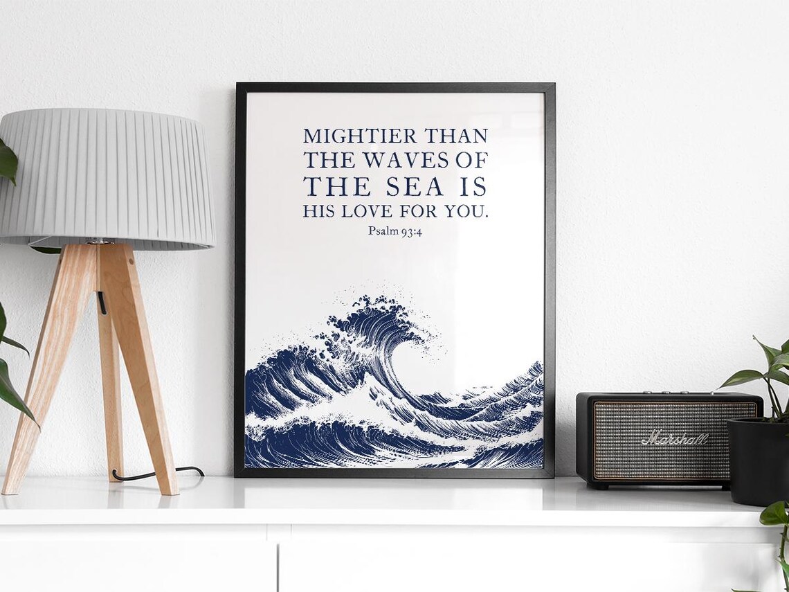 Psalm 934 Mightier Than the Waves Ocean Wave Scripture Poster - Image 2