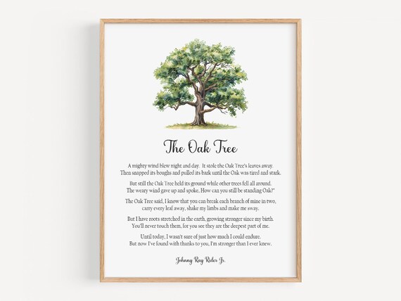 The Oak Tree Poem, Nature Poetry Wall Art Print