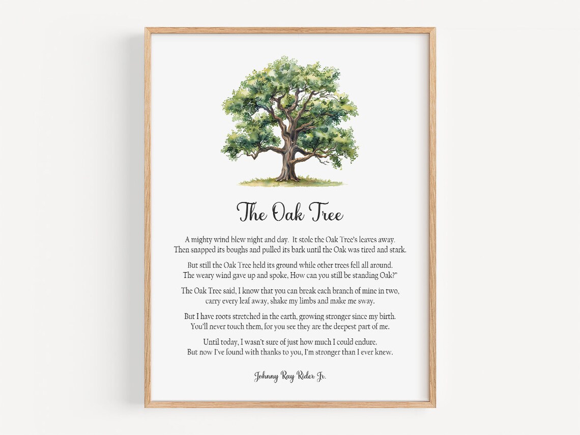 The Oak Tree Poem, Nature Poetry Wall Art Print