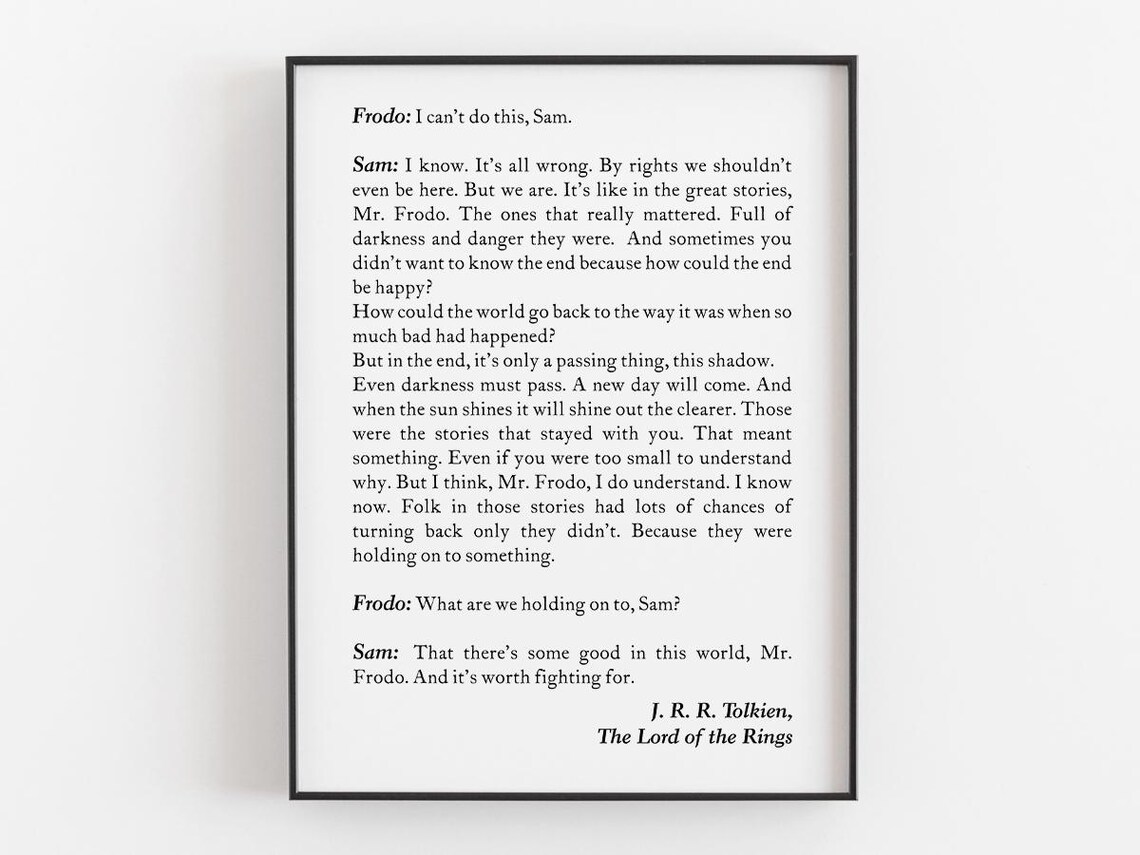 Sam and Frodo The Lord of the Rings Tolkien Quote Book Page Speech Poster