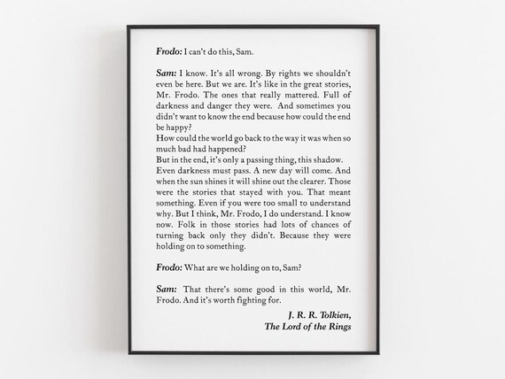 Sam and Frodo The Lord of the Rings Tolkien Quote Book Page Speech Poster