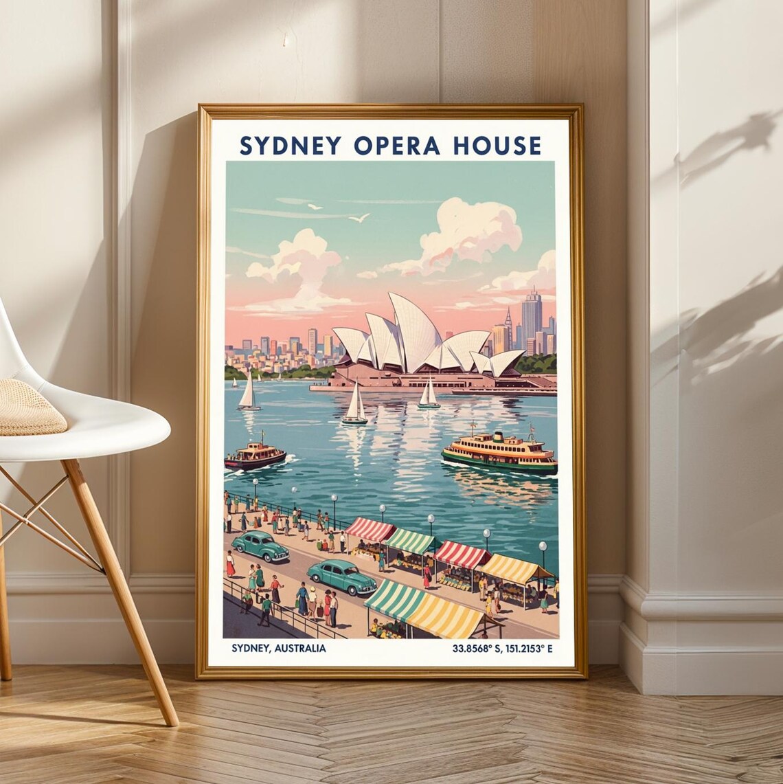 Sydney Opera House Vintage Travel Poster, Gouache Art