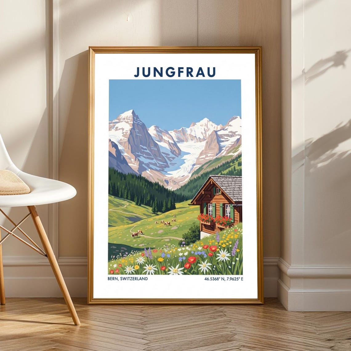Jungfrau Bern Switzerland Alpine Chalet Vintage Travel Poster