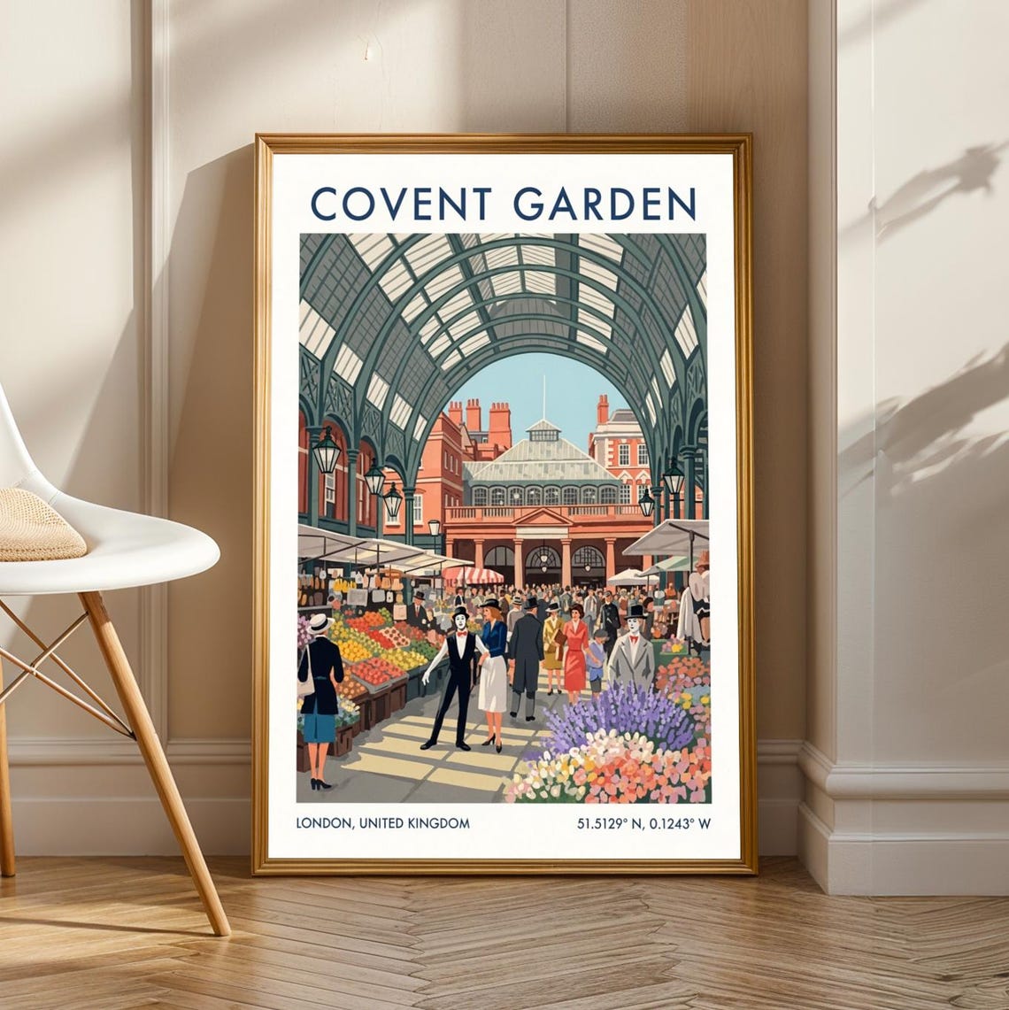 Covent Garden London Art Print Red And Blue Green Urban Scene Vintage Travel Poster Living Room Office Decor