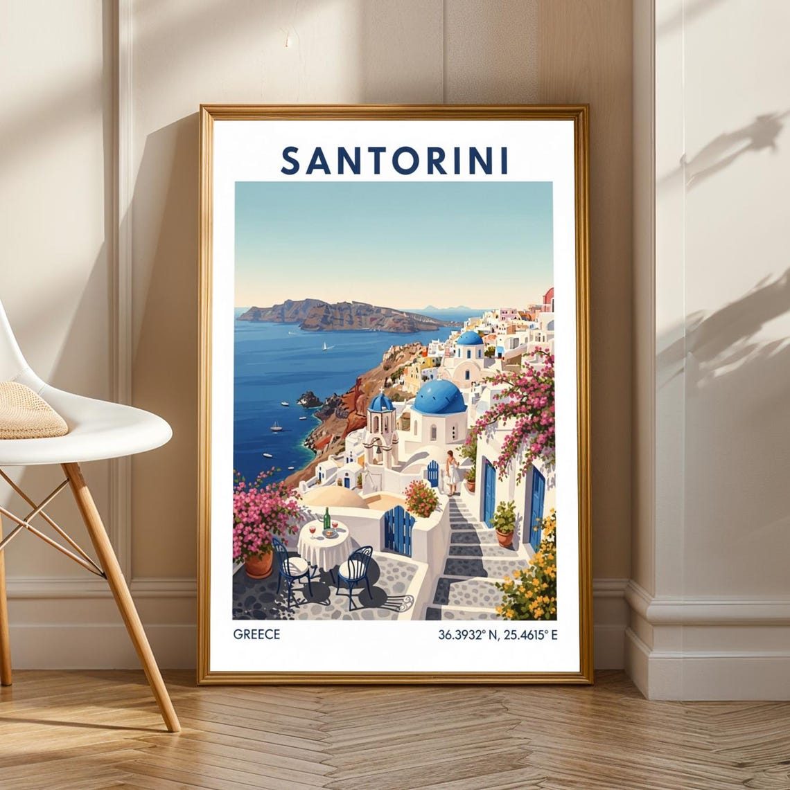 Santorini Blue Domes Over Aegean Sea Greek Island Travel Poster