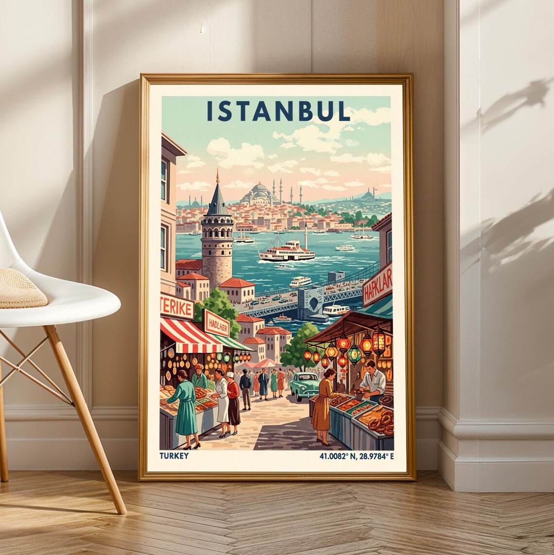 Istanbul Market Scene Vintage Travel Poster