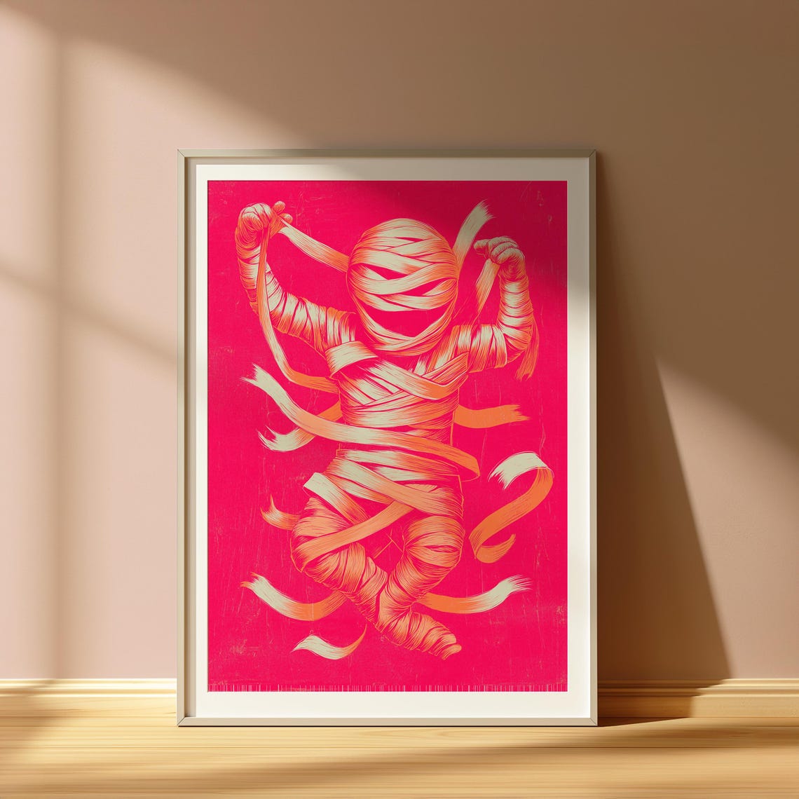 Retro Pink Mummy Playful Halloween Spooky Kids Party Room Poster