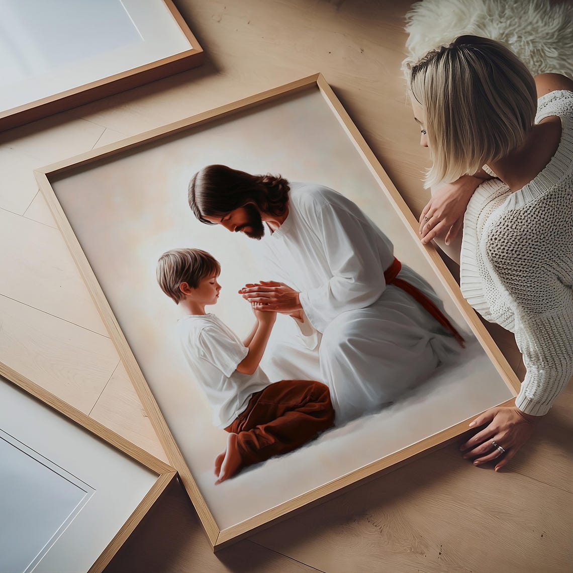 Jesus Praying with a Young Boy Tender Christian Faith Poster - Image 4