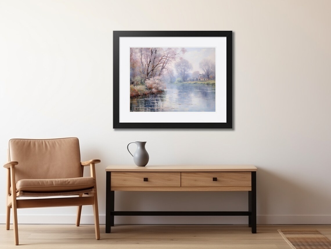 Vintage Spring Hazy River Landscape Art Print - Image 2