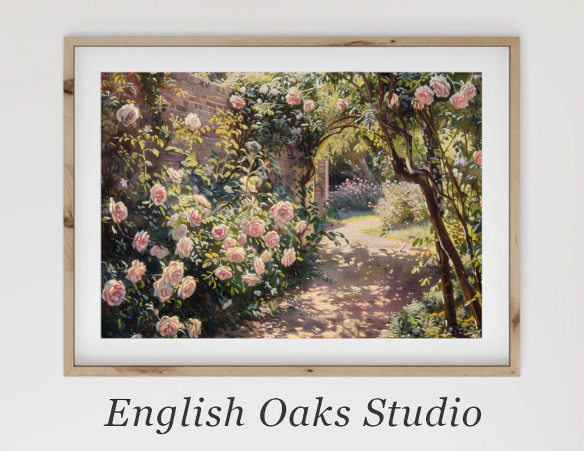 Pink Climbing Roses Garden Path Arch Vintage Floral Walkway Poster