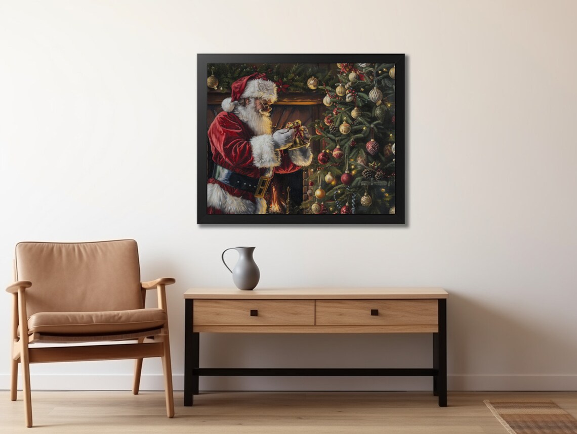 Vintage Santa and the Christmas Tree, Winter Art Print - Image 2