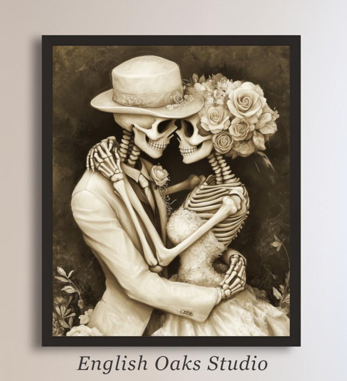 Vintage Dia De Los Muertos Skeleton Couple Art Print