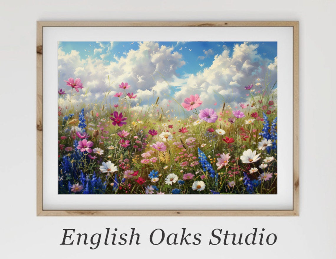 Vivid Wildflower Field With Cosmos And Blue Delphiniums Summer Poster