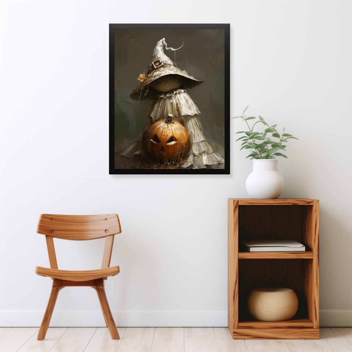 Spooky Doll in Witch Hat, Vintage Halloween Poster - Image 2