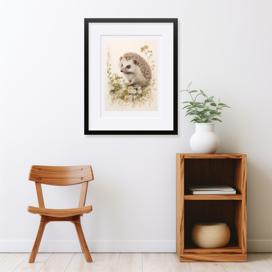 Cute Hedgehog Among Wildflowers in Soft Watercolor Style Art Print - Image 2