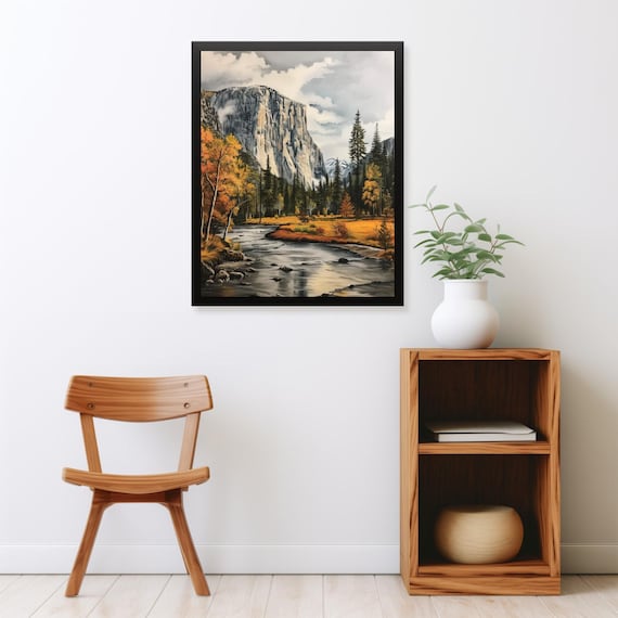 Granite Mountain Cliff With River And Autumn Forest Landscape Poster