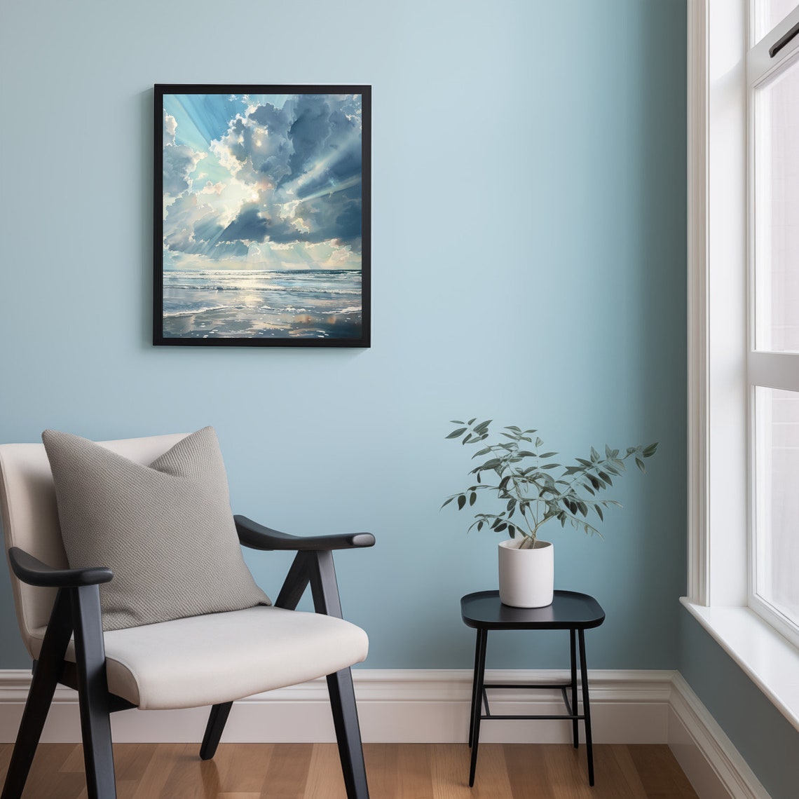Stormy Ocean Cloudscape Sun Rays Vintage Moody Coastal Water Poster - Image 2