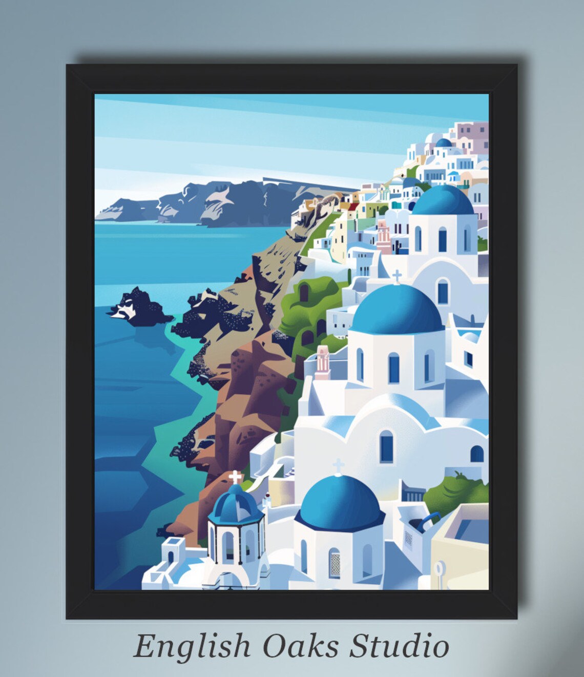 Santorini Greece Blue Domes Aegean Sea White Village Travel Poster