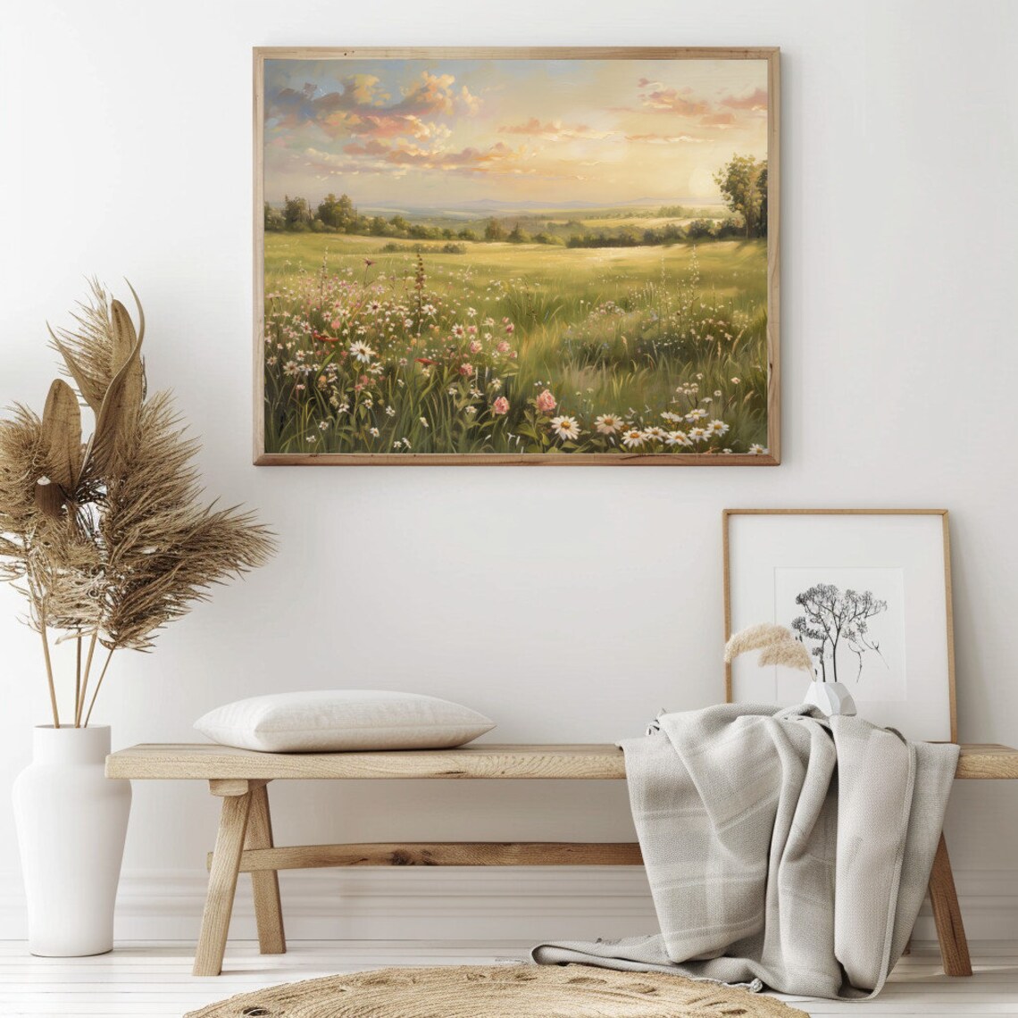 Wildflowers Field Meadow Vintage Landscape Art Print - Image 2