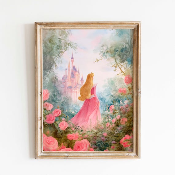 Princess Aurora Watercolor Art Print Fairytale Castle