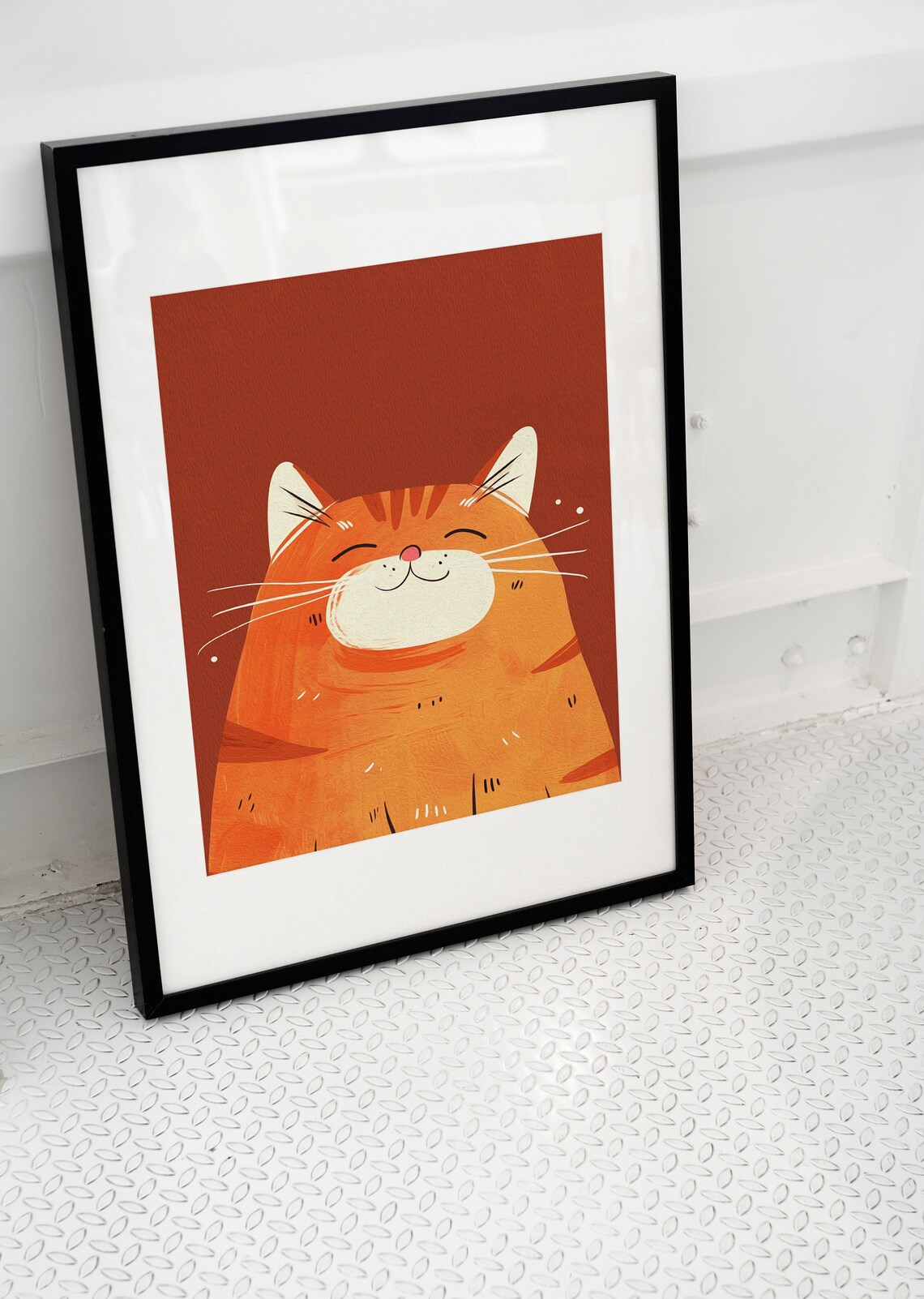 Smiling Orange Ginger Tabby Cat Cute Cartoon Portrait Poster