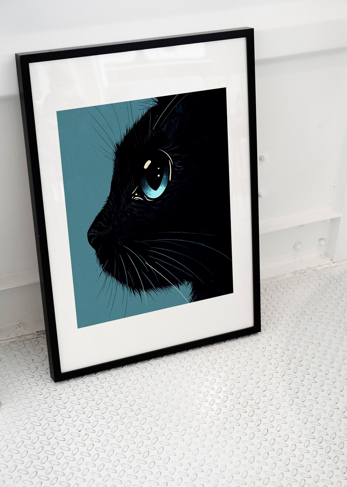 Black Cat Oil Painting Art Print, Moody Feline