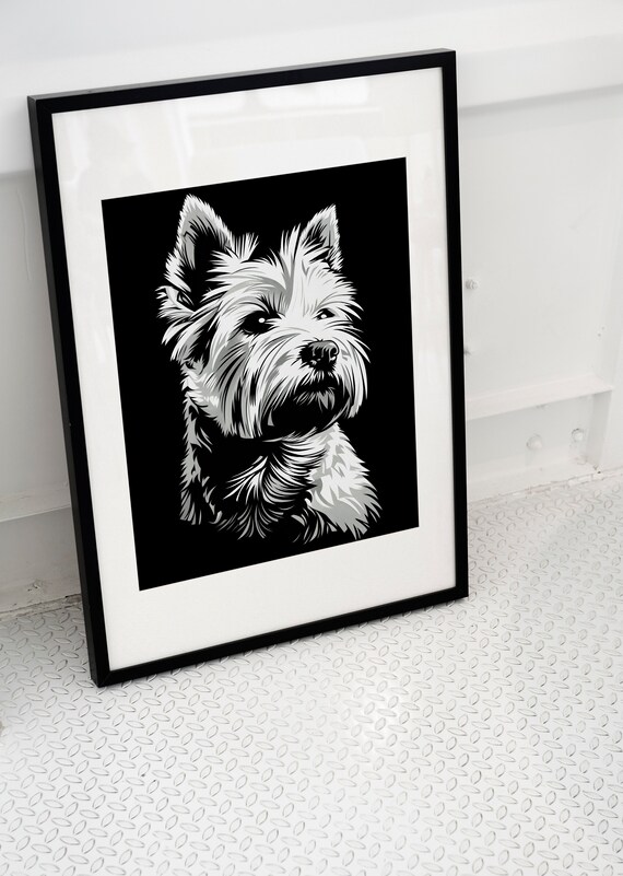 West Highland White Terrier Pop Art Black White Dog Portrait Poster