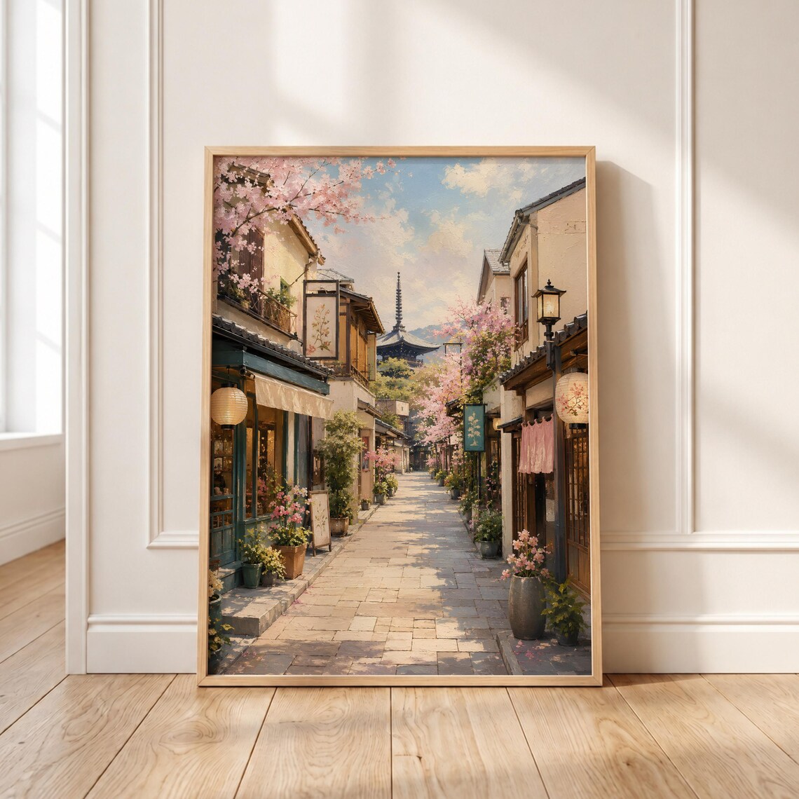 Kyoto Street Cherry Blossom Pagoda Japanese Landscape Poster