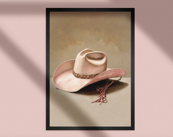 Pink Cowboy Hat Western Oil Painting Cowgirl Room Decor Art Poster