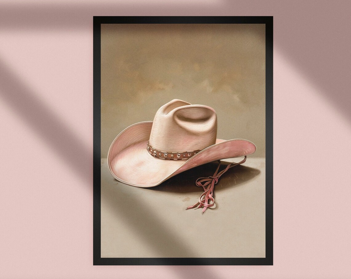 Pink Cowboy Hat Western Oil Painting Cowgirl Room Decor Art Poster