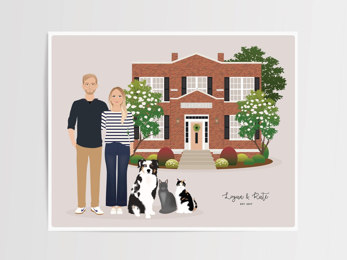 Custom Family And House Portrait, Personalized Gift - Image 3