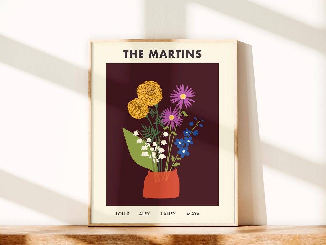 Personalized Birth Flower Bouquet Family Print Custom Floral Artwork