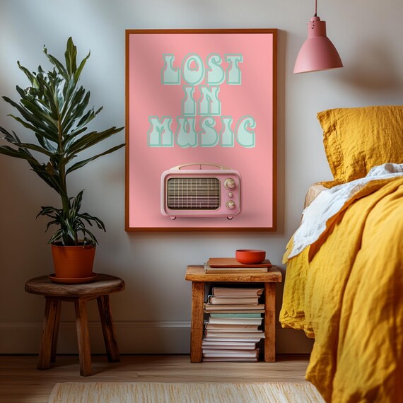Lost In Music, Retro Art Print Gift For Music Lover