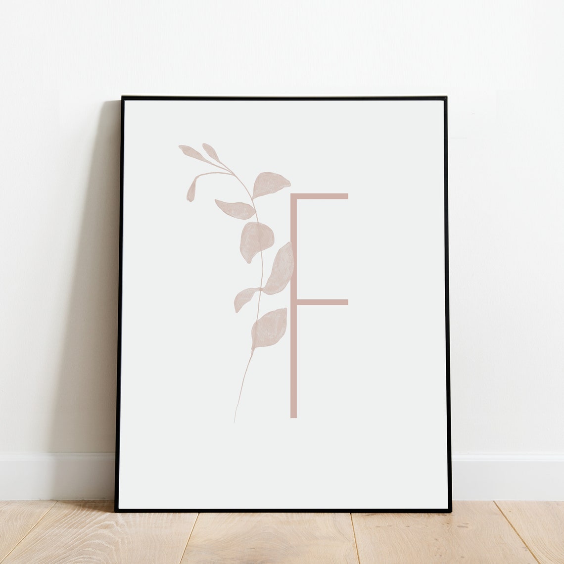 Monogram Letter F Black Botanical Sprig Initial Framed Art Print - Image 3