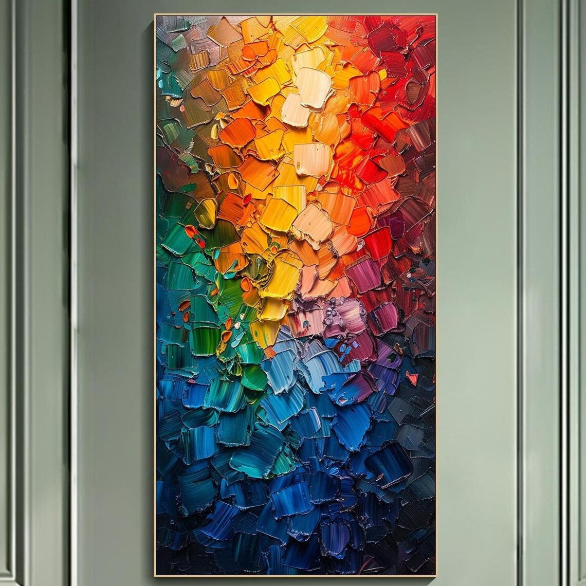 Rainbow Color Gradient Abstract Impasto Palette Knife Poster