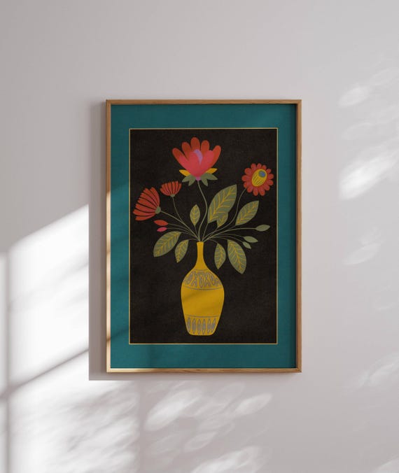 Groovy 70s Flower Poster Retro Floral Print Wall Art Matisse Decor Mid Century Modern Colorful