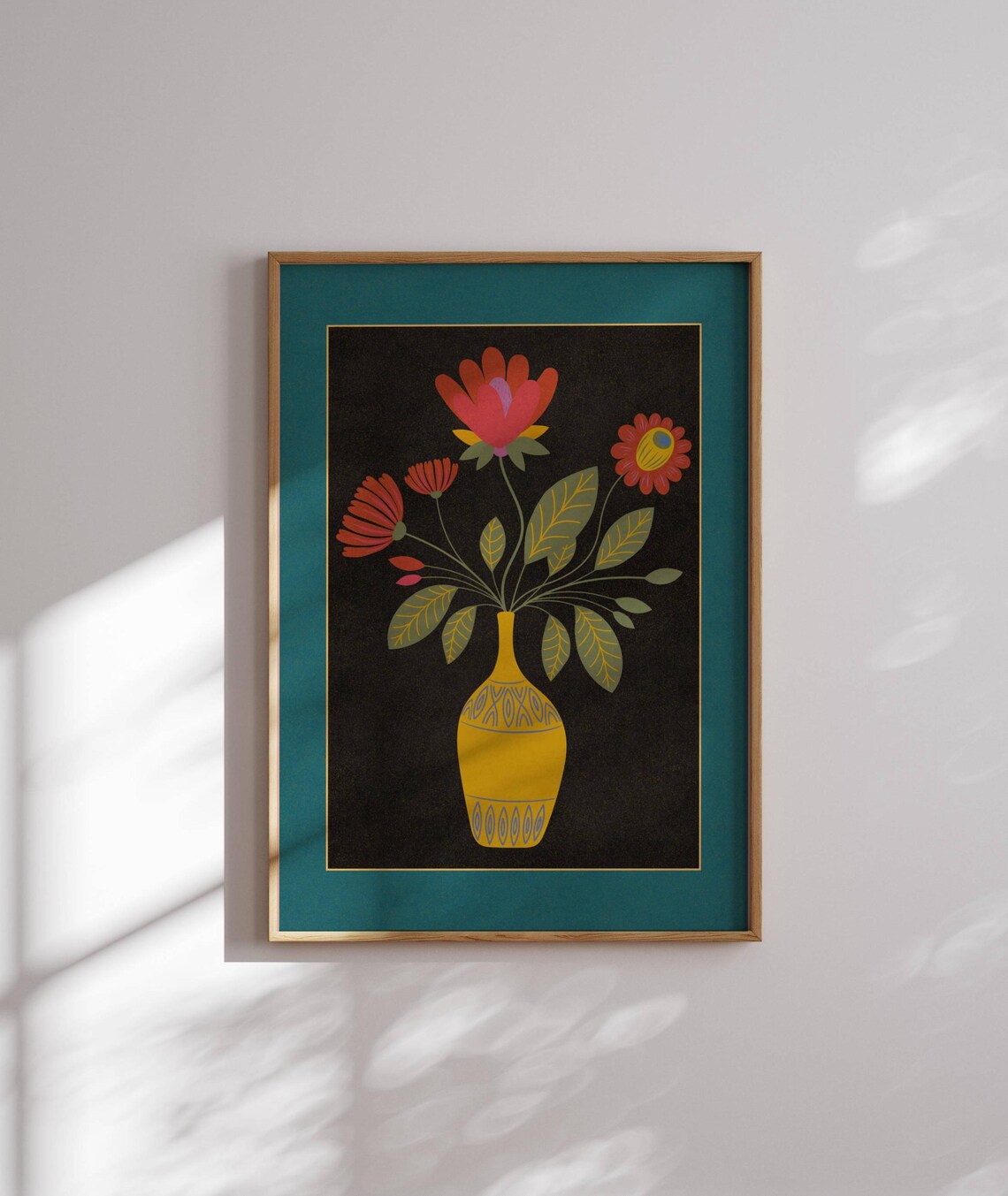 Groovy 70s Flower Vase Folk Art Retro Colorful Mid Century Wall Poster