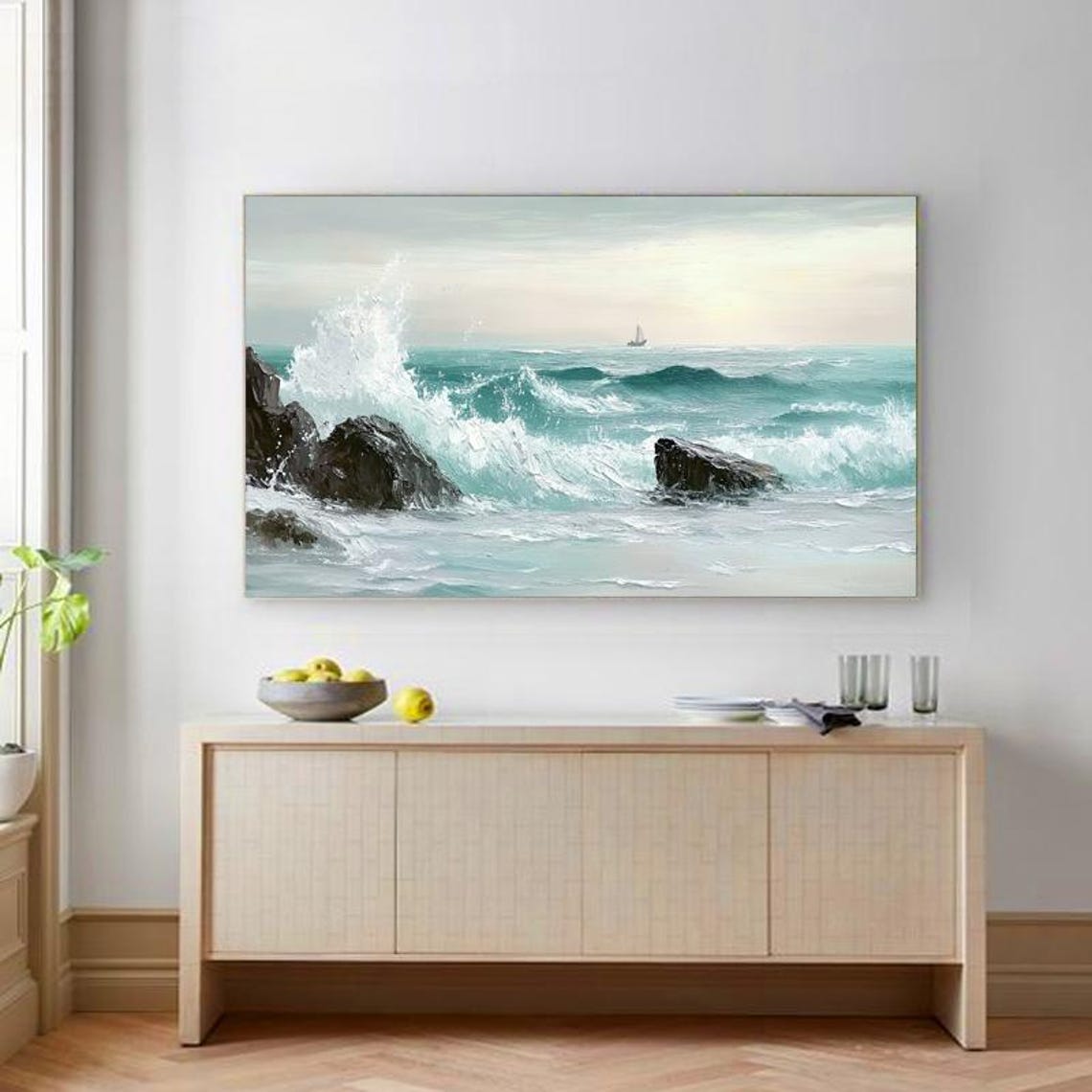 Powerful Turquoise Ocean Waves Crashing Against Rocky Coast Poster - Image 4