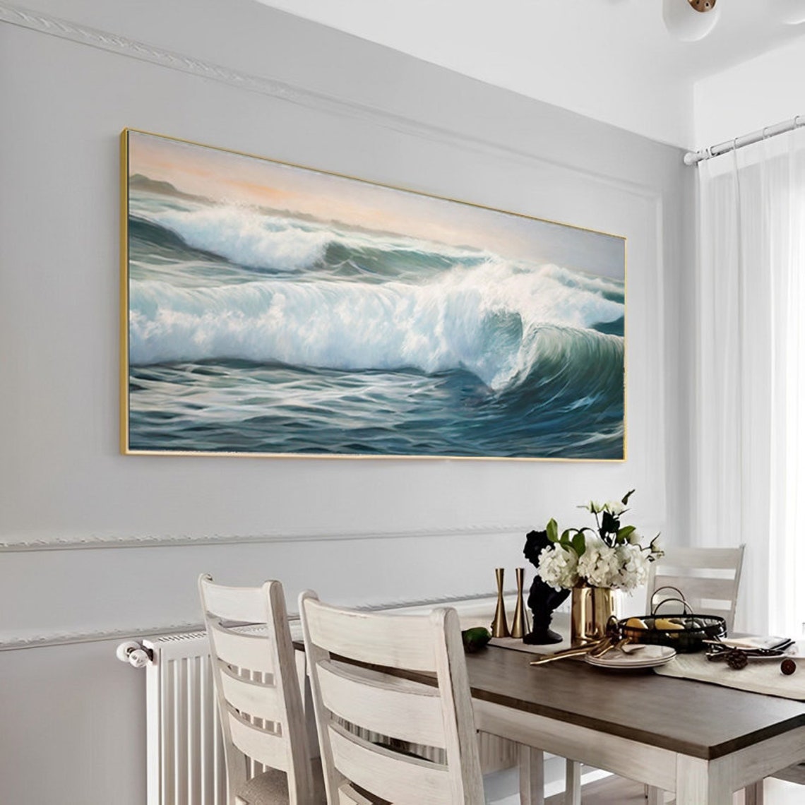 Morning Light Over Teal Ocean Waves Wide Surf Panoramic Art Poster - Image 3