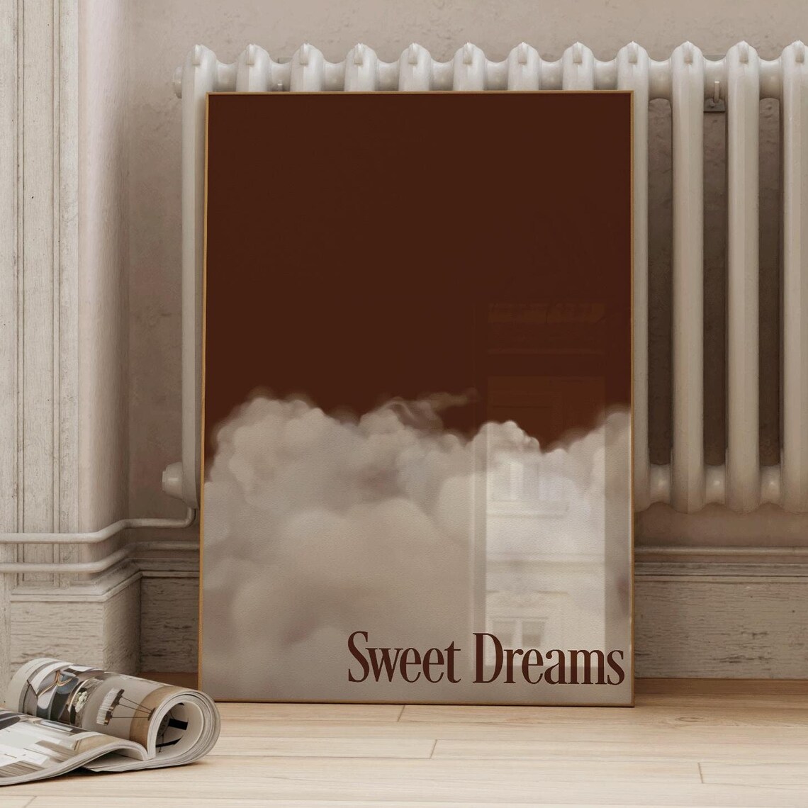 Sweet Dreams Chocolate Brown Cloud Serene Bedroom Night Print - Image 2