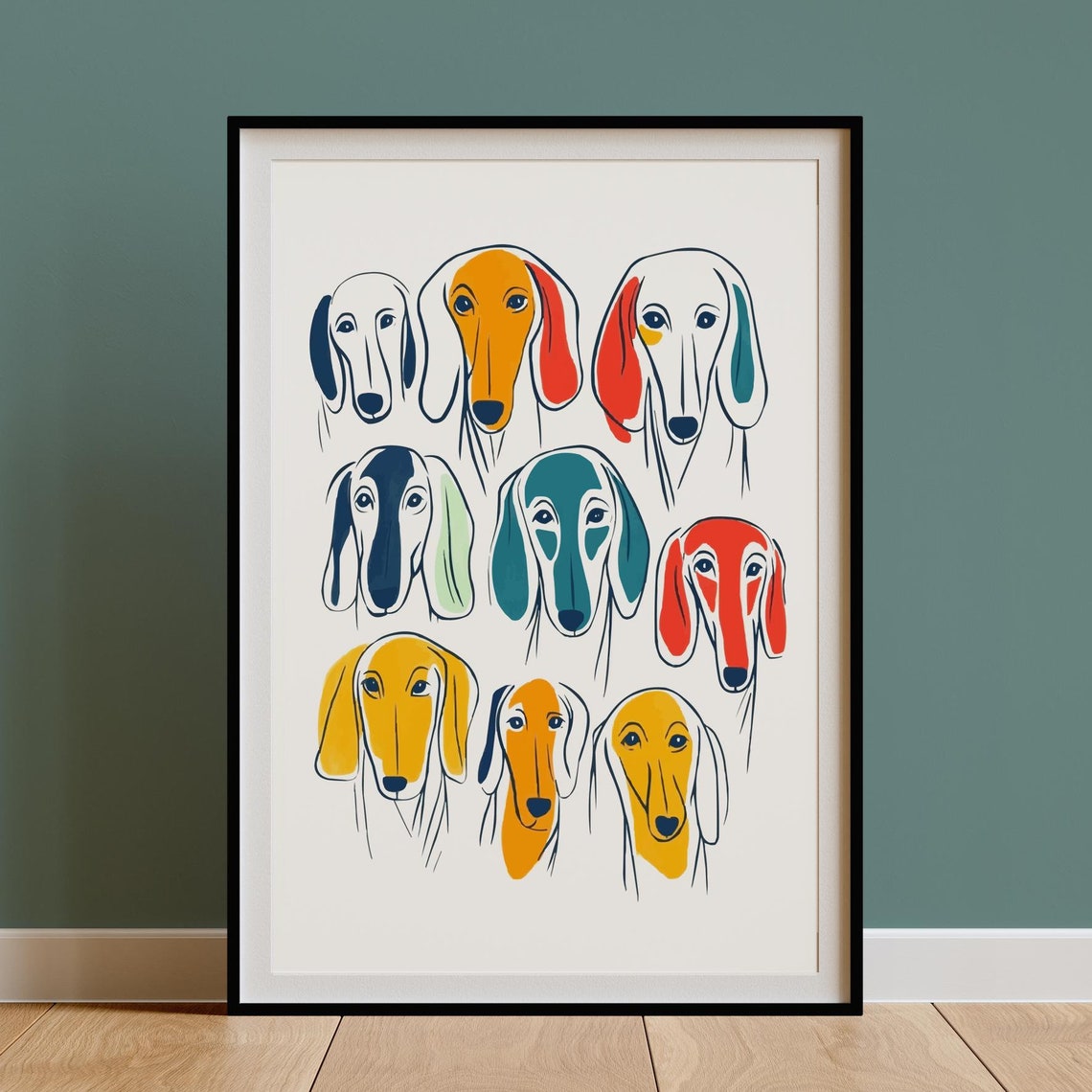 Nine Dachshund Faces Three By Three Grid Line Poster Dog Collector