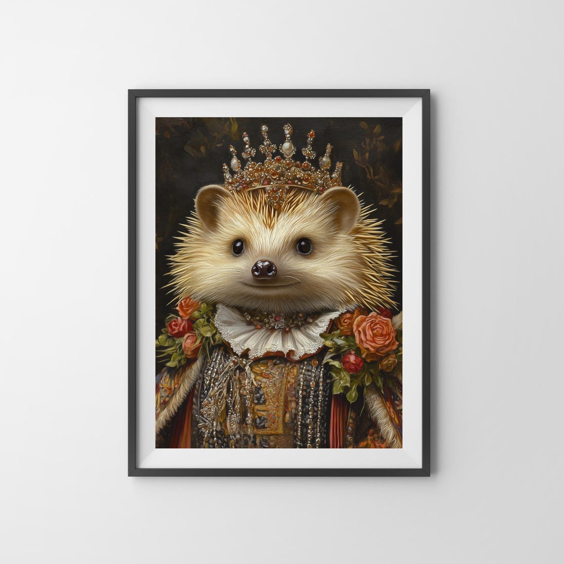 Royal Hedgehog Wearing Jeweled Crown Renaissance Portrait Print - Image 3