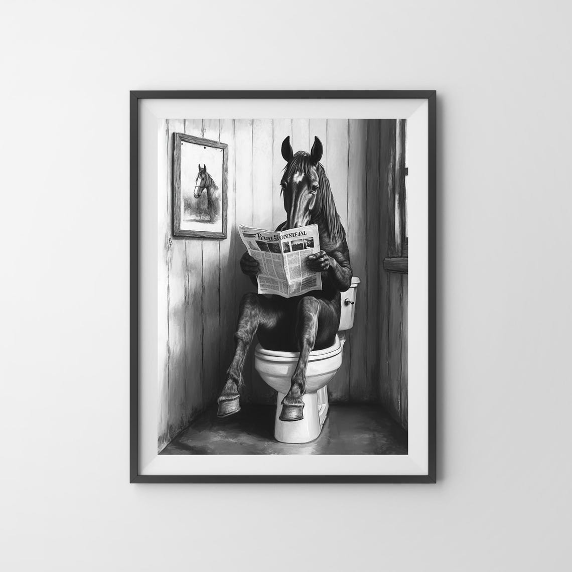Horse Reading Newspaper On Toilet Funny Rustic Bathroom Poster - Image 3