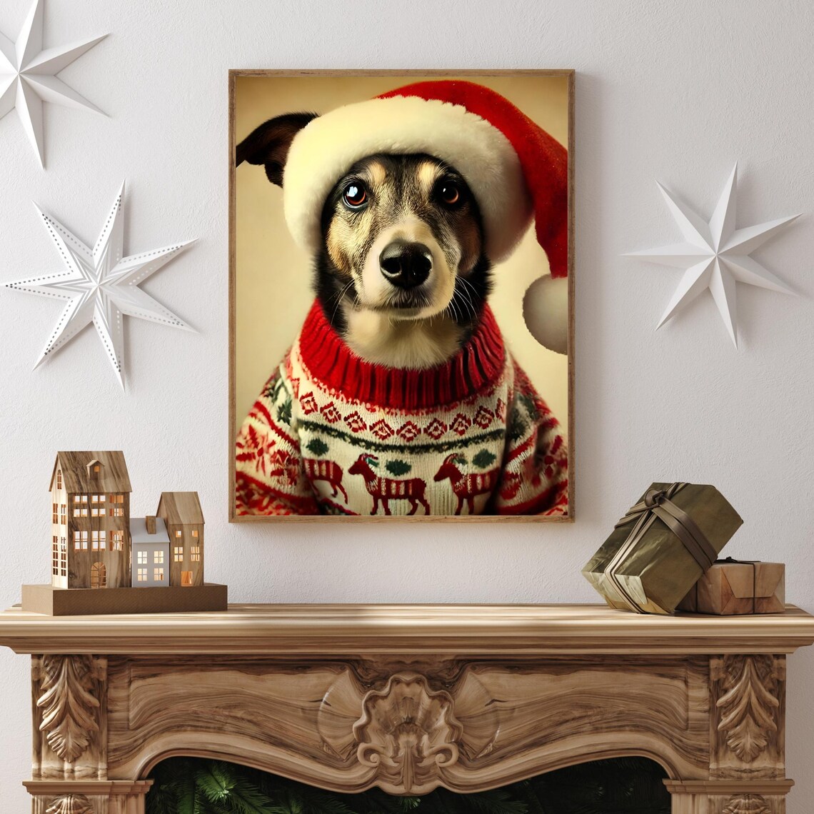 Belgian Malinois In Christmas Clothes Holiday Dog Wall Art Funny Christmas Dog Print Cozy Winter Decor Dog Lover Gift Cute Holiday Art - Image 2