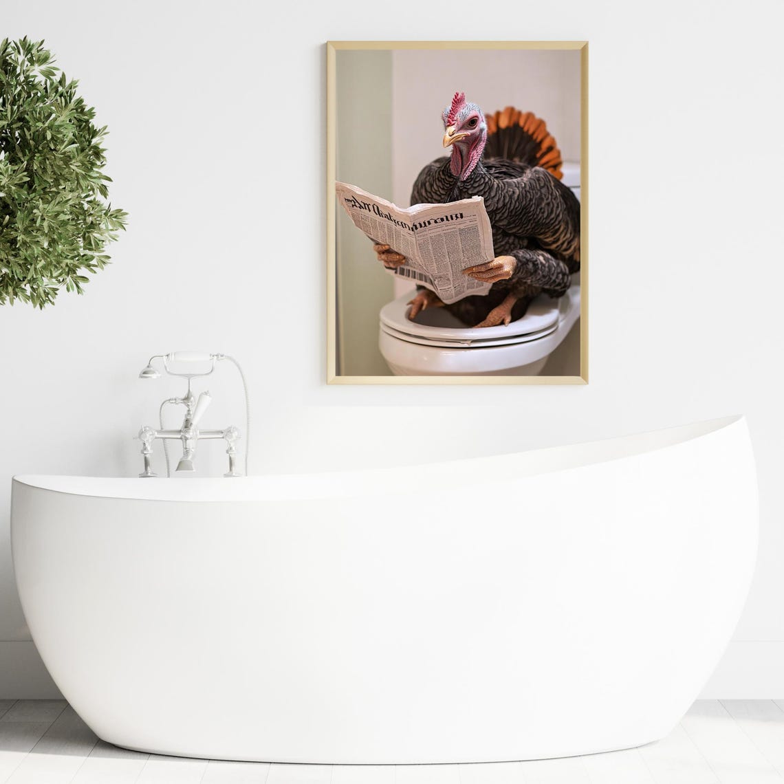 Turkey Reading Newspaper On The Toilet Funny Bathroom Humor Poster - Image 2