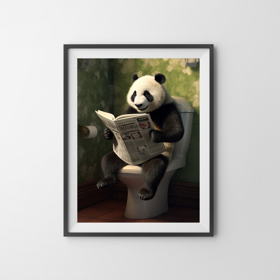 Giant Panda on the Toilet Reading Newspaper Funny Bathroom Poster - Image 3