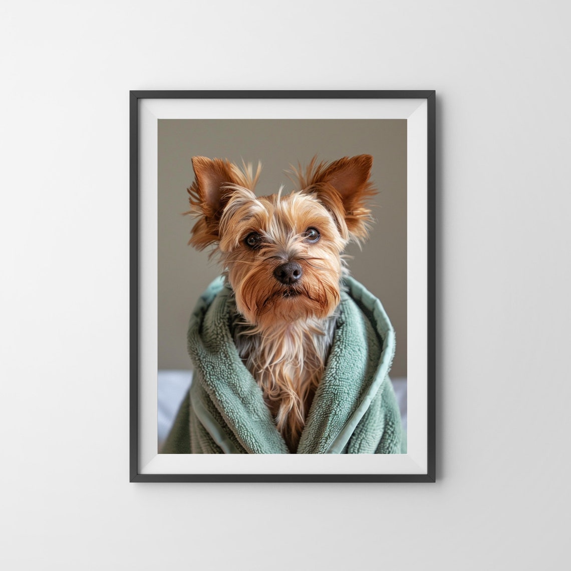 Cute Yorkshire Terrier Wrapped in Towel Spa Bathroom Wall Art - Image 3